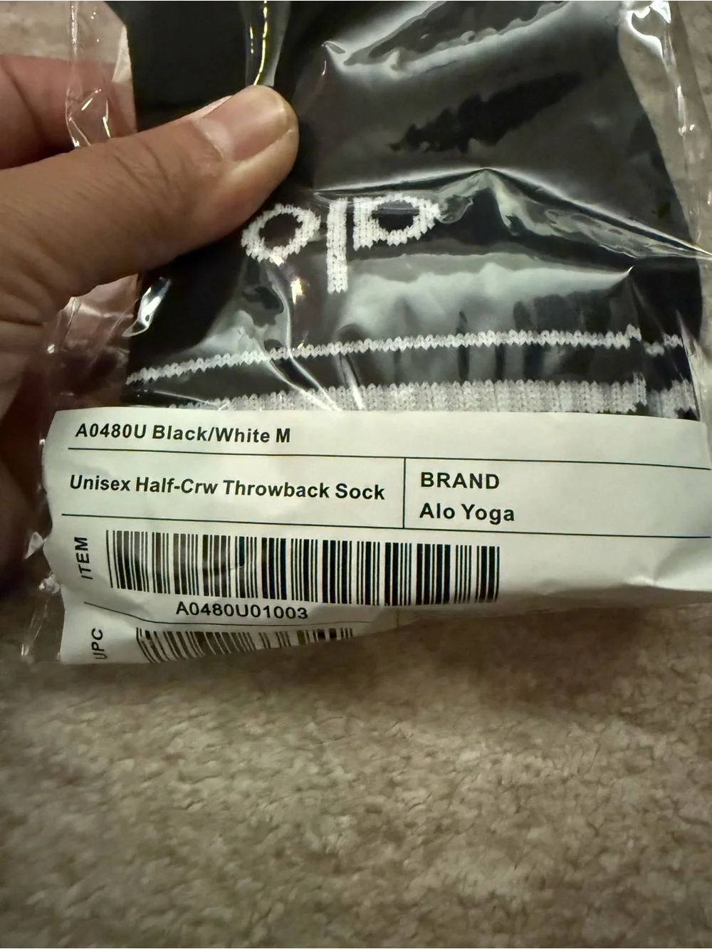 New Alo Unisex Half-Crew Sock Black Medium